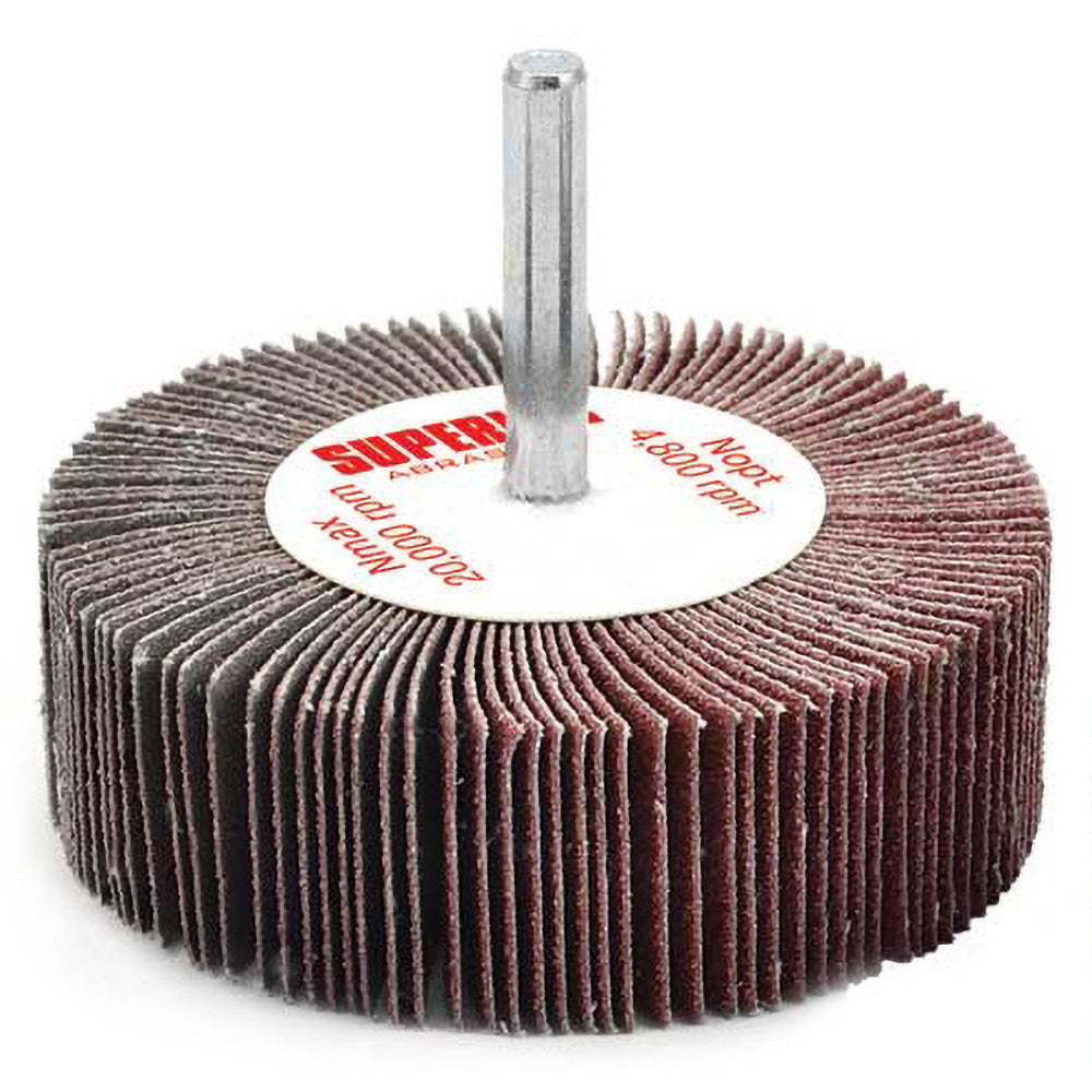 Superior Abrasives A010060 Mounted Flap Wheel 3" Dia, 1" Face Width, 80 Grit, Aluminum Oxide