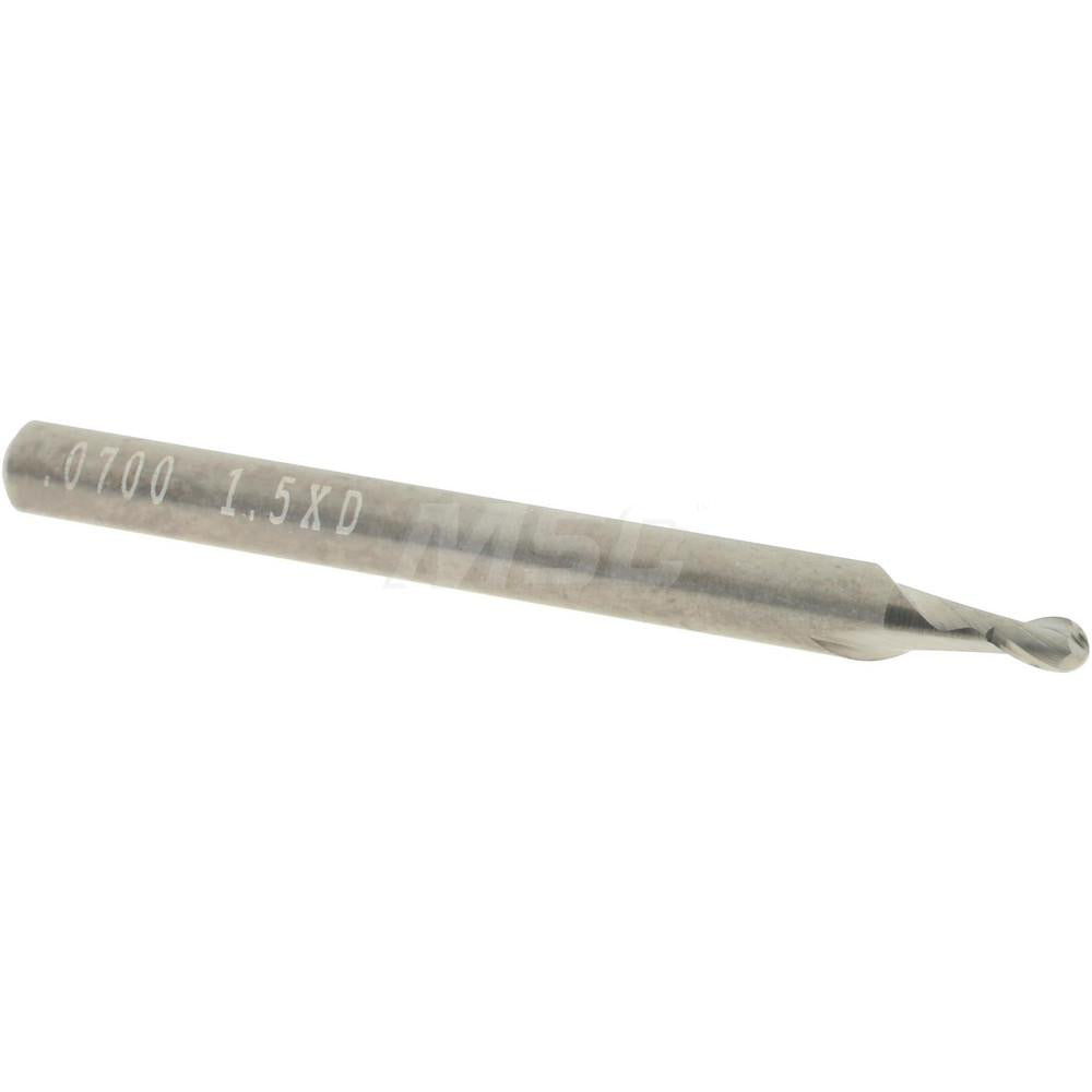 Accupro 12465539 Ball End Mill 0.07" Dia, 0.105" LOC, 2 Flute, Solid Carbide