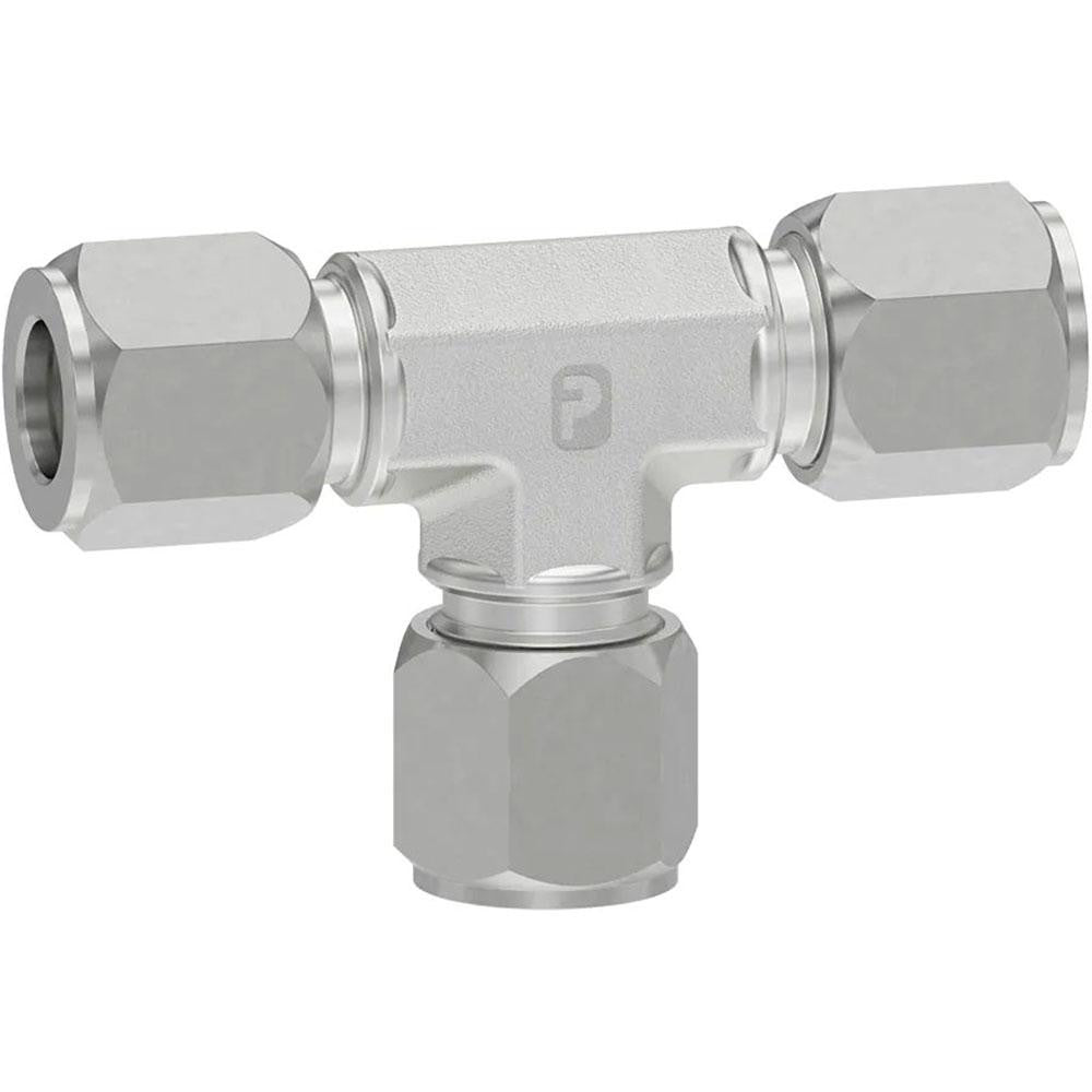 Parker 4 JBU-S Flareless Bite-Type Tube Union Tee 1/4" NPTF, 1/4" Tube OD, Steel