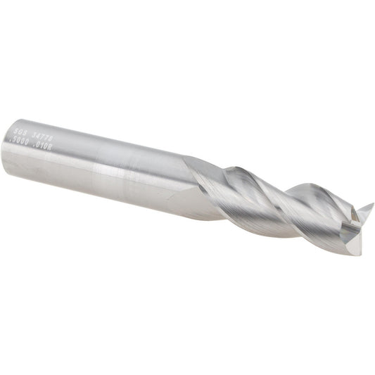 Kyocera SGS Precision Tools 34778 Corner Radius End Mill 1/2" Dia, 1-1/4" LOC, 0.0100" Radius, 3 Flute, Solid Carbide