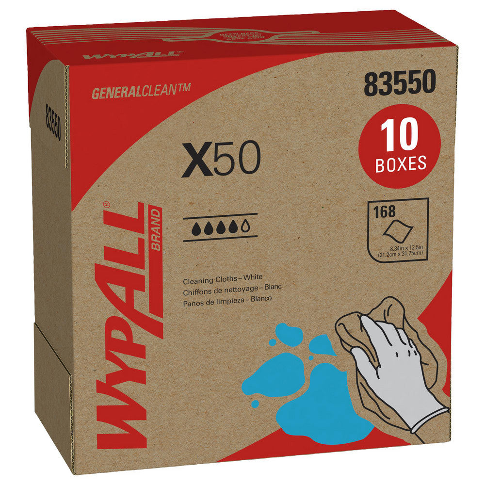 WypAll 83550 WypAll X50 Disposable Cloths (83550), Strong for Extended Use, POP-UP Box, White