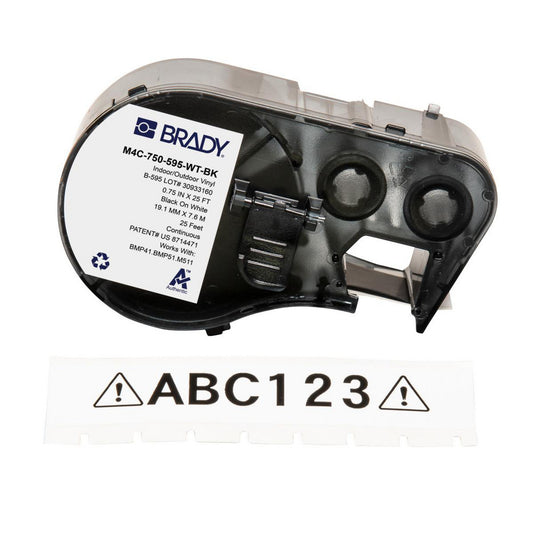 Brady 170830 Labels, Ribbons & Tapes Application Label Printer Cartridge  Type Label Printer Cartridge  Color Family White  Color Black on White  For Use With BMP41 BMP51 BMP53 M511  Width (Inch) 3/4