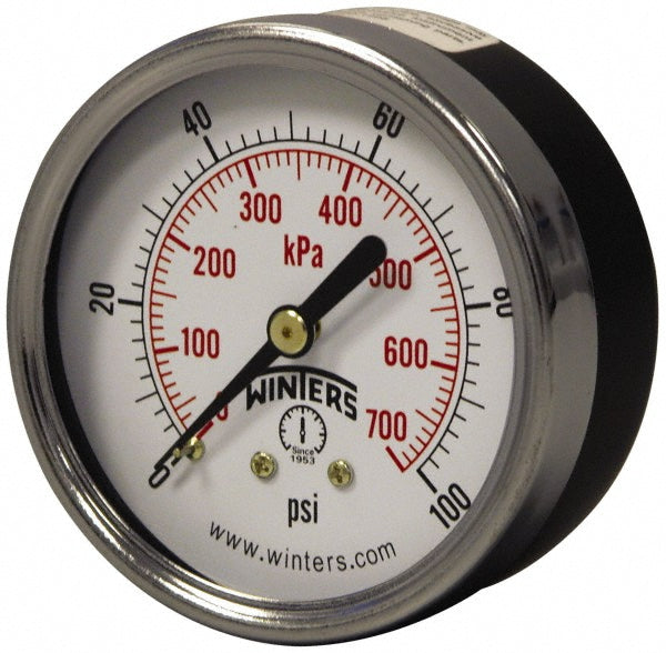 Winters PEM1440 Pressure Gauge 2-1/2" Dial, 0 to 160 psi, 1/4" Thread, NPT, Center Back Mount