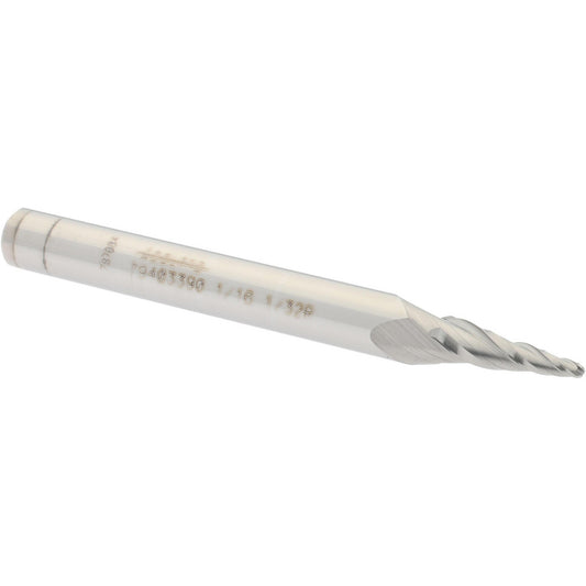 Accupro 79403390 Tapered End Mill 7 deg Angle per Side, 1/16" Small Dia, 1/2" LOC, 3 Flute, Solid Carbide, Ball End