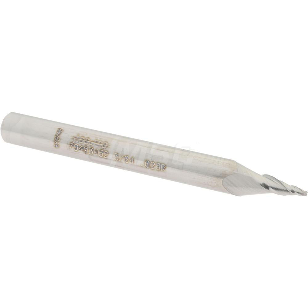 Accupro 79403432 Tapered End Mill 10 deg Angle per Side, 3/64" Small Dia, 1/4" LOC, 3 Flute, Solid Carbide, Ball End