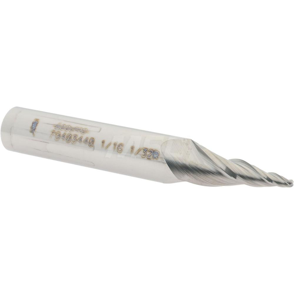 Accupro 79403440 Tapered End Mill 10 deg Angle per Side, 1/16" Small Dia, 3/4" LOC, 3 Flute, Solid Carbide, Ball End