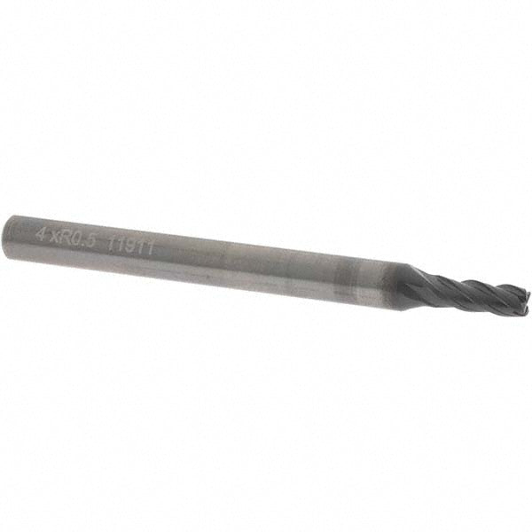 OSG HP434-1576 Corner Radius End Mill 4 mm Dia, 11 mm LOC, 0.5 mm Radius, 4 Flutes, Solid Carbide