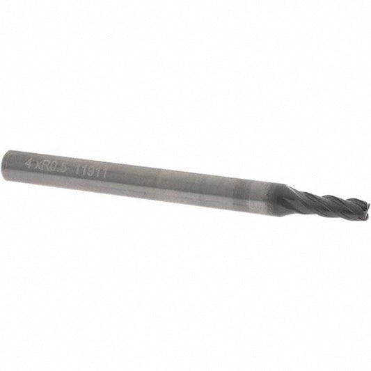 OSG HP434-1576 Corner Radius End Mill 4 mm Dia, 11 mm LOC, 0.5 mm Radius, 4 Flutes, Solid Carbide