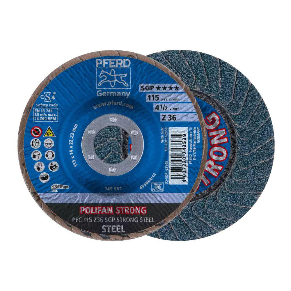 PFERD 67788015 Flap Disc  4-1/2" Dia, 7/8" Hole, 36 Grit, Zirconia Alumina, Type 29