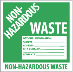 AccuformNMC HW5AL Hazardous Material Label "Non-Regulated Waste Optional Information Shipper___, Address___, City, State, Zip___, Contents___", Square, 6" Wide, 6" High
