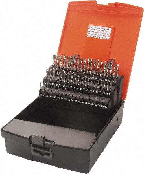 Hertel 79888376 Drill Bit Set Jobber Length Drill Bits, 60 Pc, 118 &deg, High Speed Steel
