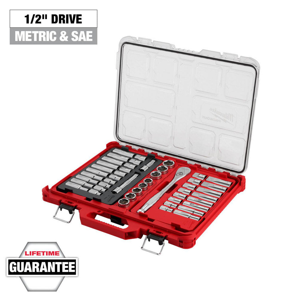 Milwaukee Tool 48-22-9487 Socket Set Ratchet & Socket Set, 47 Pc, 1/2" Drive, 5/32" Min, 9/16" Max