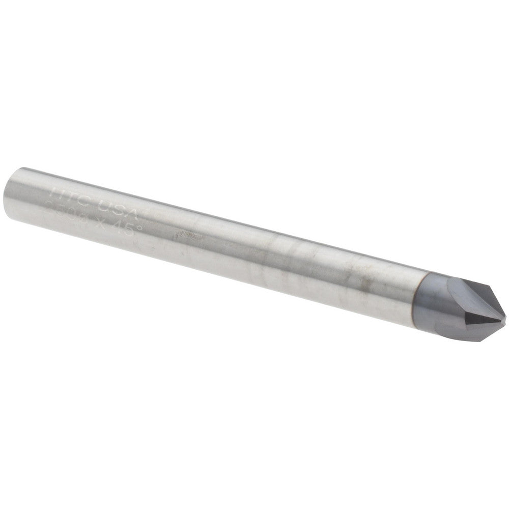 Harvey Tool 18545-C3 Chamfer Mill 1/4" Dia, 1/4" Shank Dia, 90 deg, 3 Flute, Solid Carbide, Single End