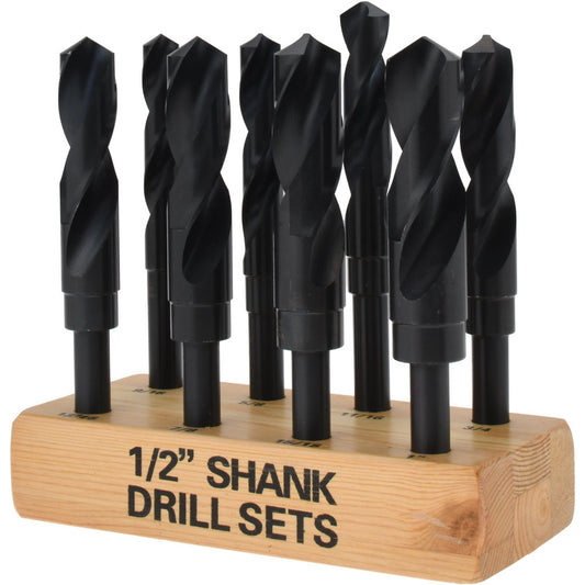 Value Collection 79981866 Drill Bit Set Reduced Shank Drill Bits, 8 Pc, 1" Drill Bit Size, 118 &deg, High Speed Steel