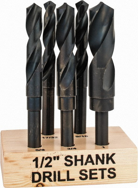 Value Collection 79981874 Drill Bit Set Reduced Shank Drill Bits, 5 Pc, 1" Drill Bit Size, 118 &deg, High Speed Steel