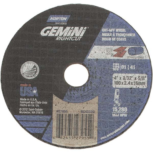 Norton 66243527955 Cut-Off Wheel 4" Dia, 3/32" Thick, 5/8" Hole, Aluminum Oxide