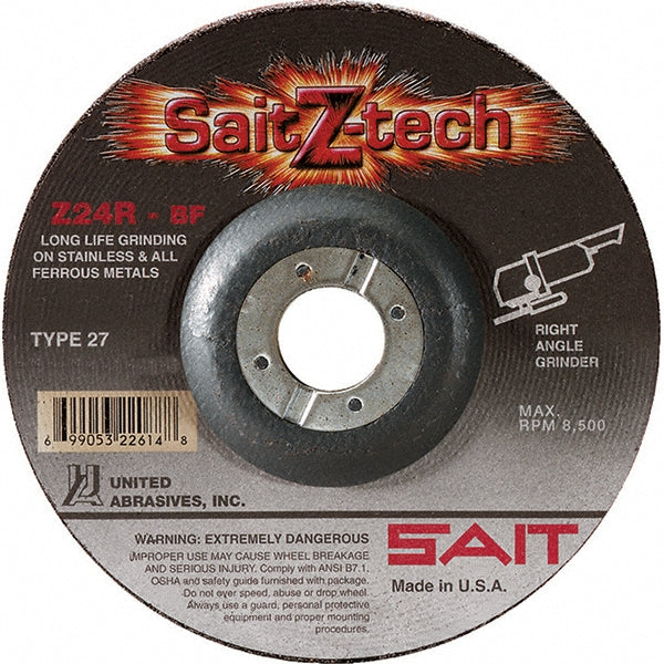 Sait 22606 Depressed-Center Wheel Type 27, 9" Dia, 1/4" Thick, 7/8" Hole, Zirconia Alumina