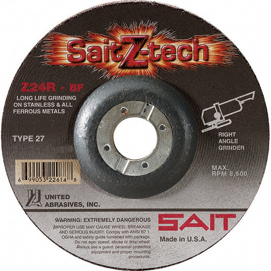 Sait 22606 Depressed-Center Wheel Type 27, 9" Dia, 1/4" Thick, 7/8" Hole, Zirconia Alumina