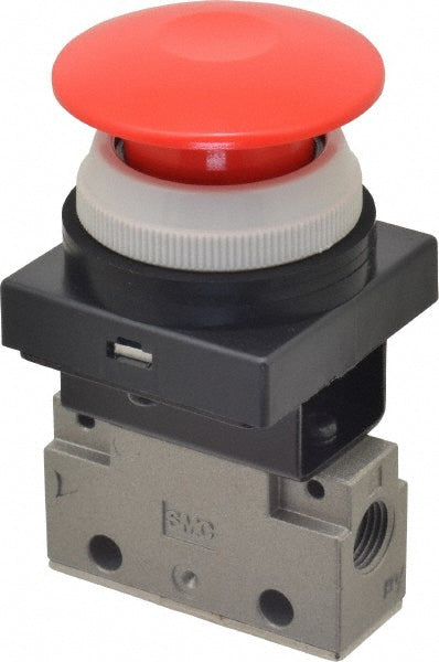 SMC Pneumatics VM130-N01-30RA Mechanically Operated Valve 3-Way & 2-Position, Push Button (Mushroom) Actuator, 1/8" Inlet, 2 Position