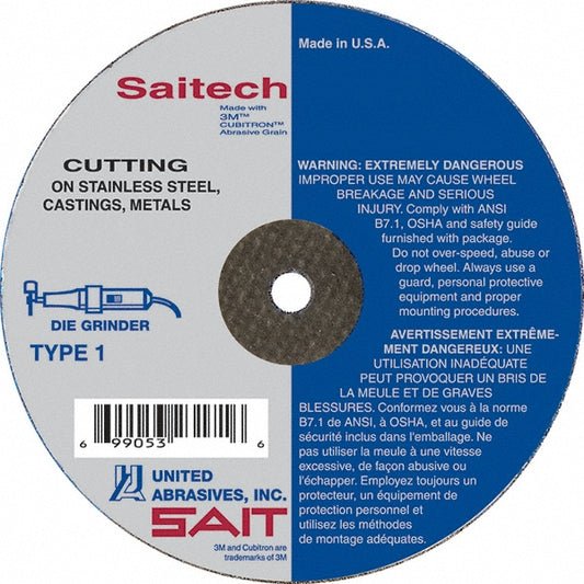 Sait 23171 Cutoff Wheel Type 1 (01/41), 4" Dia, 0.0350" Thick, 1/4" Hole, Ceramic Aluminum