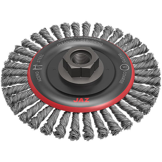 JAZ USA 41052B Wheel Brush 4" Wheel Dia, 3/16" Face Width, 0.0200" Wire Dia, Knotted Stringer Bead Twist