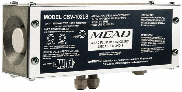Mead CSV-102LS Two-Hand Control Unit Air Valve Two Hand Control Actuator, 4 Position, 1/4" Inlet, 1/4" Outlet, NPTF Thread