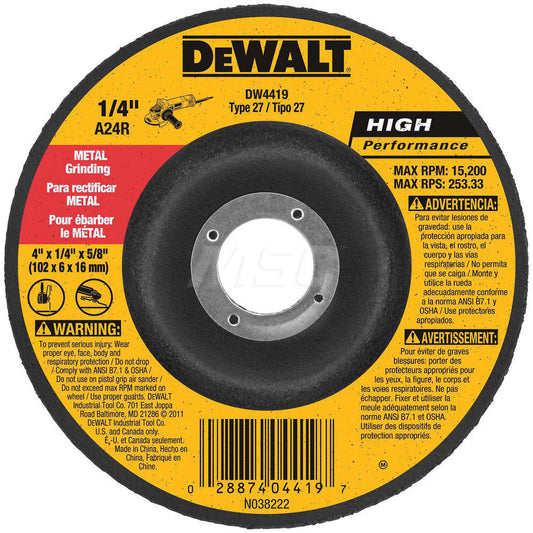 DeWALT DW4419 Depressed Grinding Wheel  Type 27,  4" Dia,  1/4" Thick,  5/8" Hole,  Aluminum Oxide