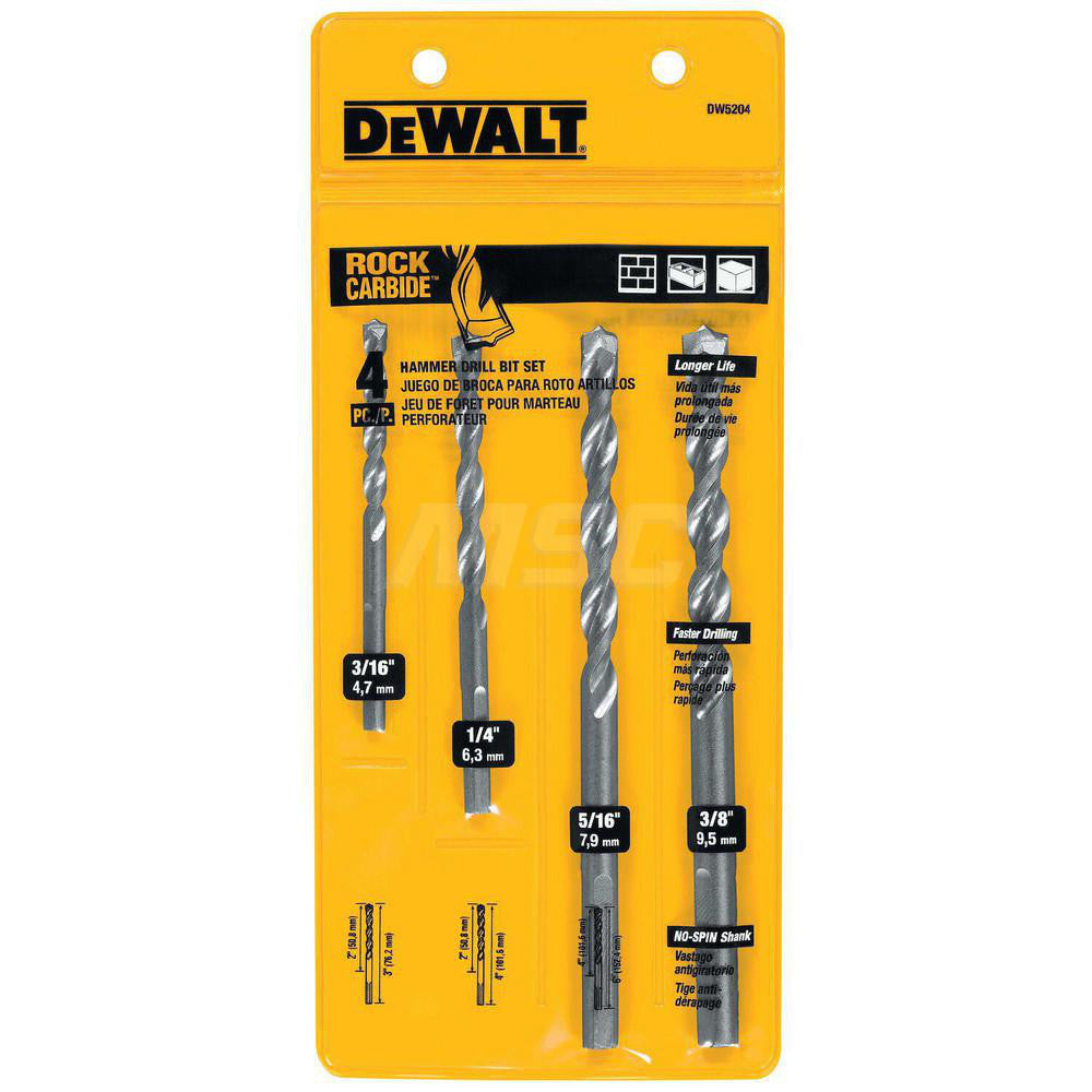 DeWALT DW5204 Drill Bit Set Hammer Drill Bits, 4 Pc, 0 &deg, Carbide Tipped