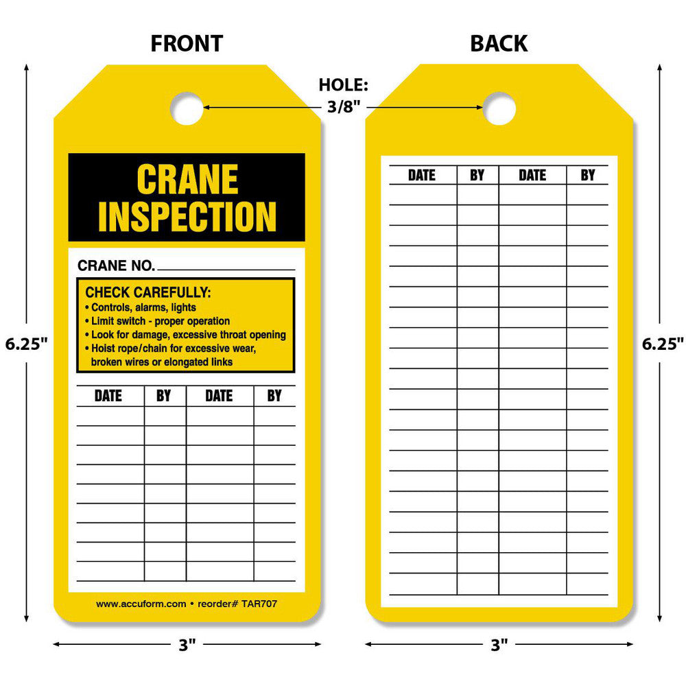 AccuformNMC TAR707 Inspection Tag Rectangle, 6-1/4" High, Synthetic Paper, "Blank"