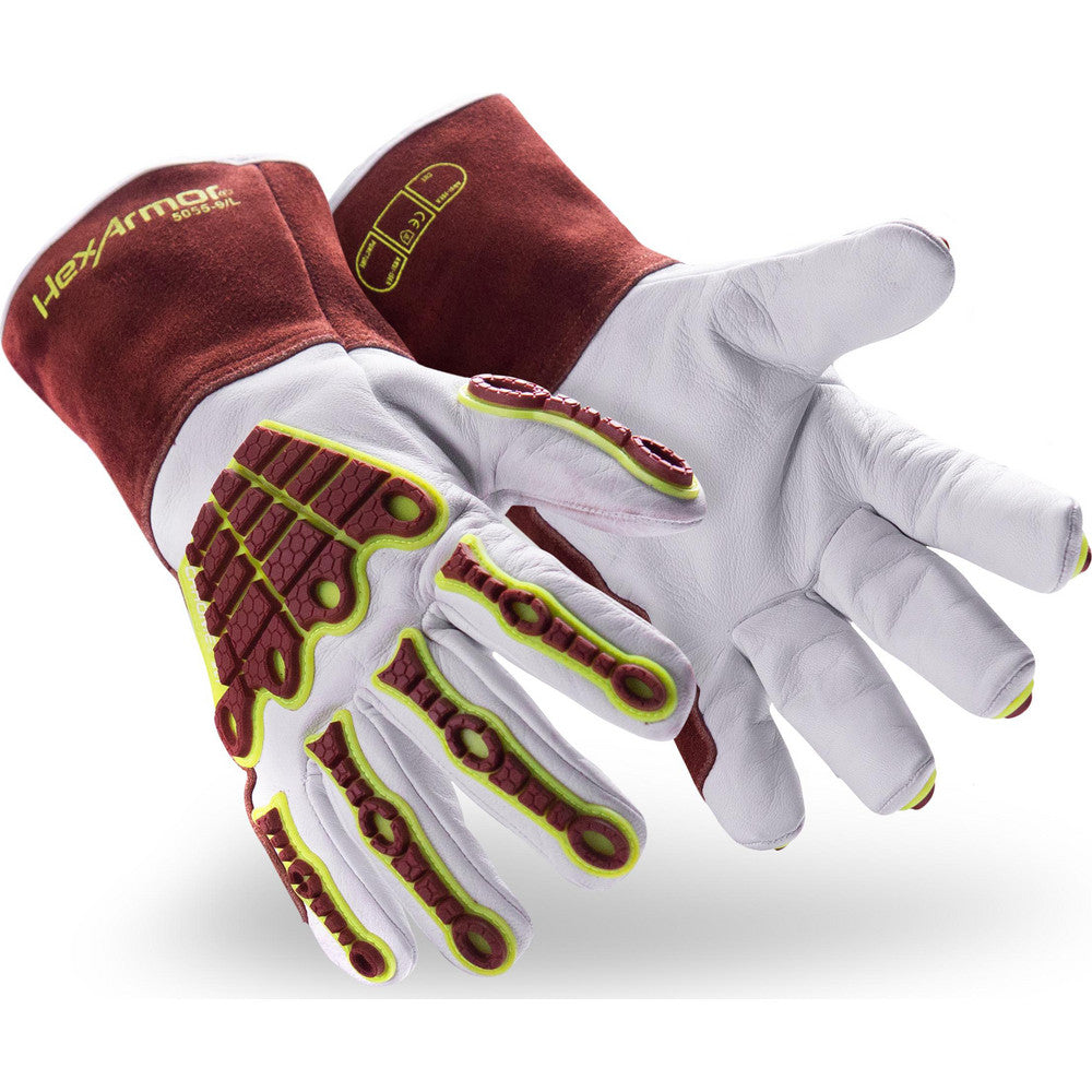 HexArmor 5055-M (8) Welder's & Heat Protective Gloves Welding Applications MIG  Primary Material Leather  Size Medium  Lining Lined  Back Material Goatskin Leather TPR  Hand Pair