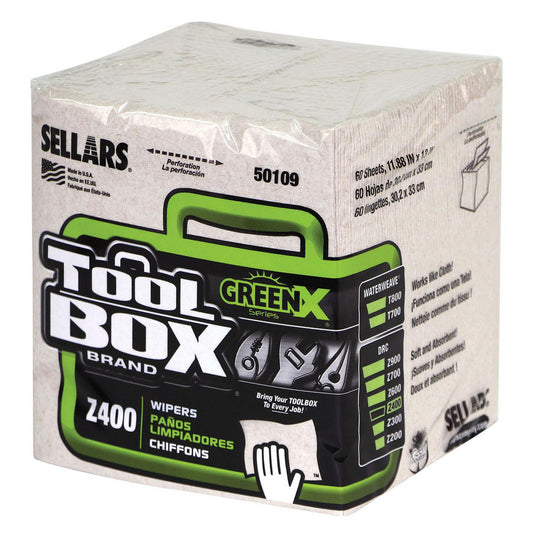 Sellars 50109 TOOLBOX Z400 GREENX Wipers Dry, 60 Sheets/Pack, Quarterfold, 13.0" x 11.875", Natural