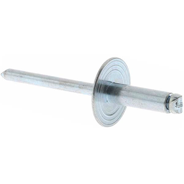 Value Collection 34175 Open End Blind Rivet Size 66, Large Flange Dome Head, Steel Body, Steel Mandrel