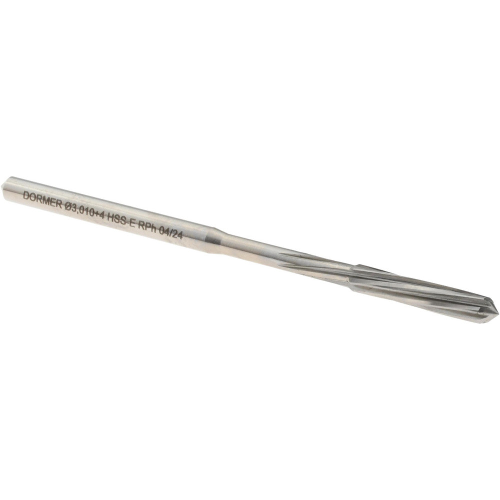 Dormer Pramet 5986842 Chucking Reamer 3 mm Dia, 65 mm OAL, 16 mm Flute Length, Spiral Flute, Straight-Cylindrical Shank, Cobalt Steel