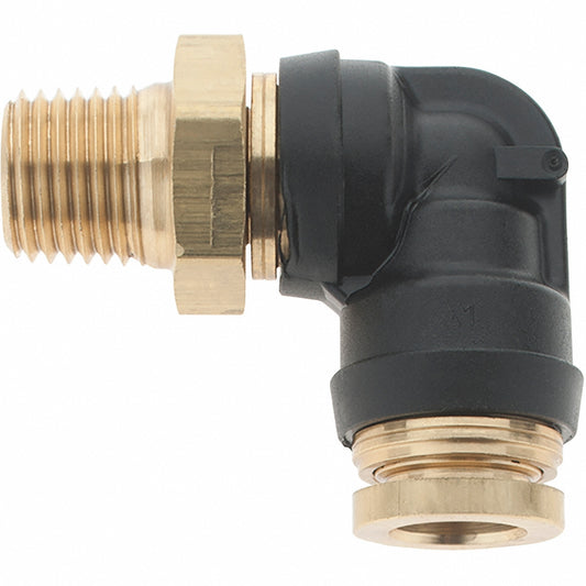 Parker PF-00057 Push-To-Connect Tube to Male & Tube to Male NPT Tube Fitting 90 &deg Swivel Male Elbow, 1/4" Thread, 3/8" OD