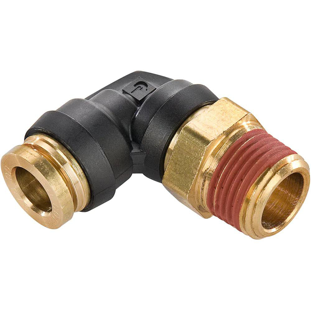 Parker PF-00066 Push-To-Connect Tube to Male & Tube to Male NPT Tube Fitting 90 &deg Swivel Male Elbow, 1/2" Thread, 3/4" OD
