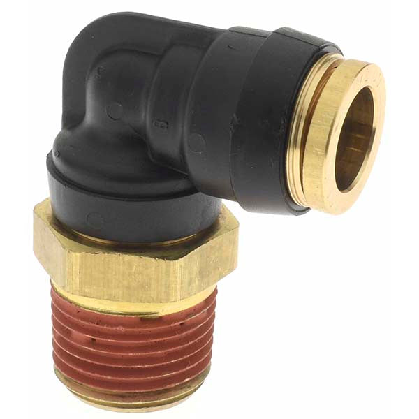 Parker PF-00062 Push-To-Connect Tube to Male & Tube to Male NPT Tube Fitting 90 &deg Swivel Male Elbow, 1/2" Thread, 1/2" OD