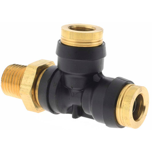 Parker PF-00074 Push-To-Connect Tube to Male & Tube to Male NPT Tube Fitting Male Swivel Run Tee, 1/4" Thread, 3/8" OD