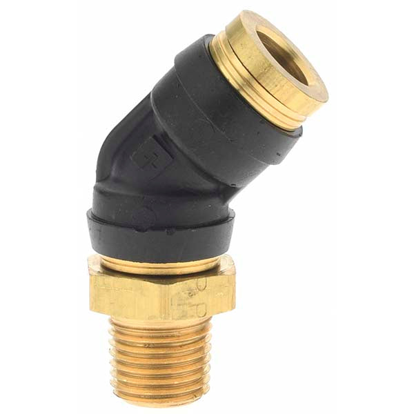Parker PF-00082 Push-To-Connect Tube to Male & Tube to Male NPT Tube Fitting Swivel 45 &deg Male Elbow, 1/4" Thread, 3/8" OD