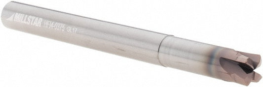 Millstar HFI40375HSN Corner Radius End Mill 3/8" Dia, 0.17" LOC, 0.046" Radius, 4 Flutes, Solid Carbide