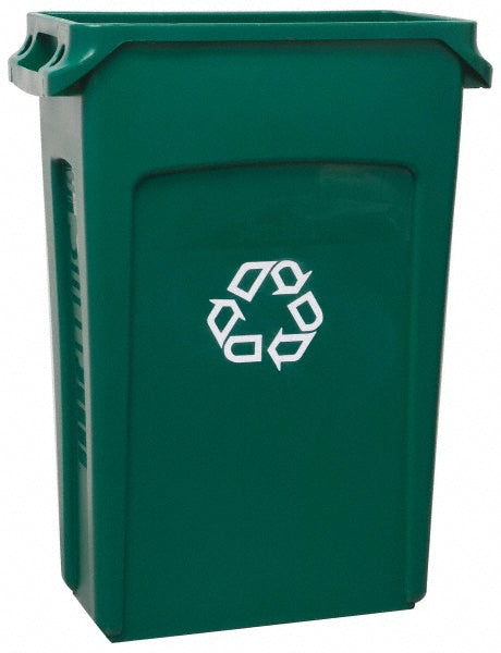 Rubbermaid FG354007GRN SLIM JIM Plastic Rectangular Recycling Bin/Trash Can with Venting Channels, 23 gal, Green