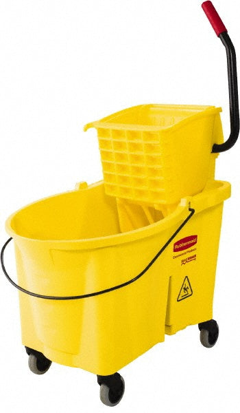 Rubbermaid FG618688YEL WaveBrake 44 Qt Side-Press Mop Bucket & Wringer Combo on Wheels with Foot Drain, Yellow
