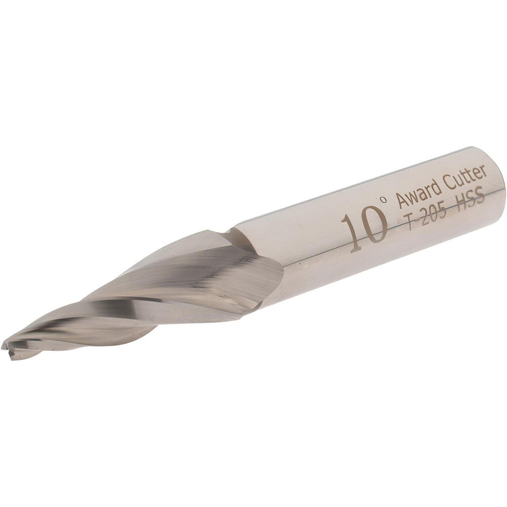 AWARD CUTTER CO., INC. T-205 Tapered End Mill 10 deg Angle per Side, 1/8" Small Dia, 1-1/4" LOC, 3 Flute, High Speed Steel, Square End