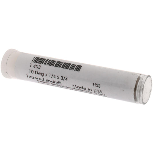 AWARD CUTTER CO., INC. T-403 Tapered End Mill 10 deg Angle per Side, 1/4" Small Dia, 3/4" LOC, 3 Flute, High Speed Steel, Square End