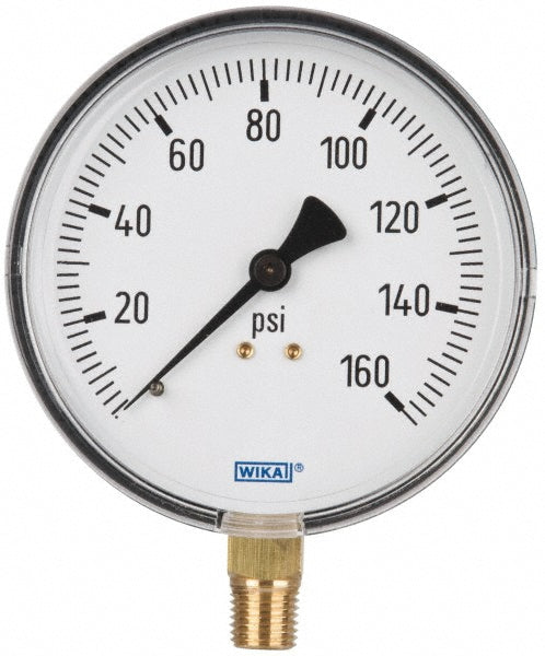 Wika 4256018 Pressure Gauge 4" Dial, 0 to 160 psi, 1/4" Thread, NPT, Lower Mount