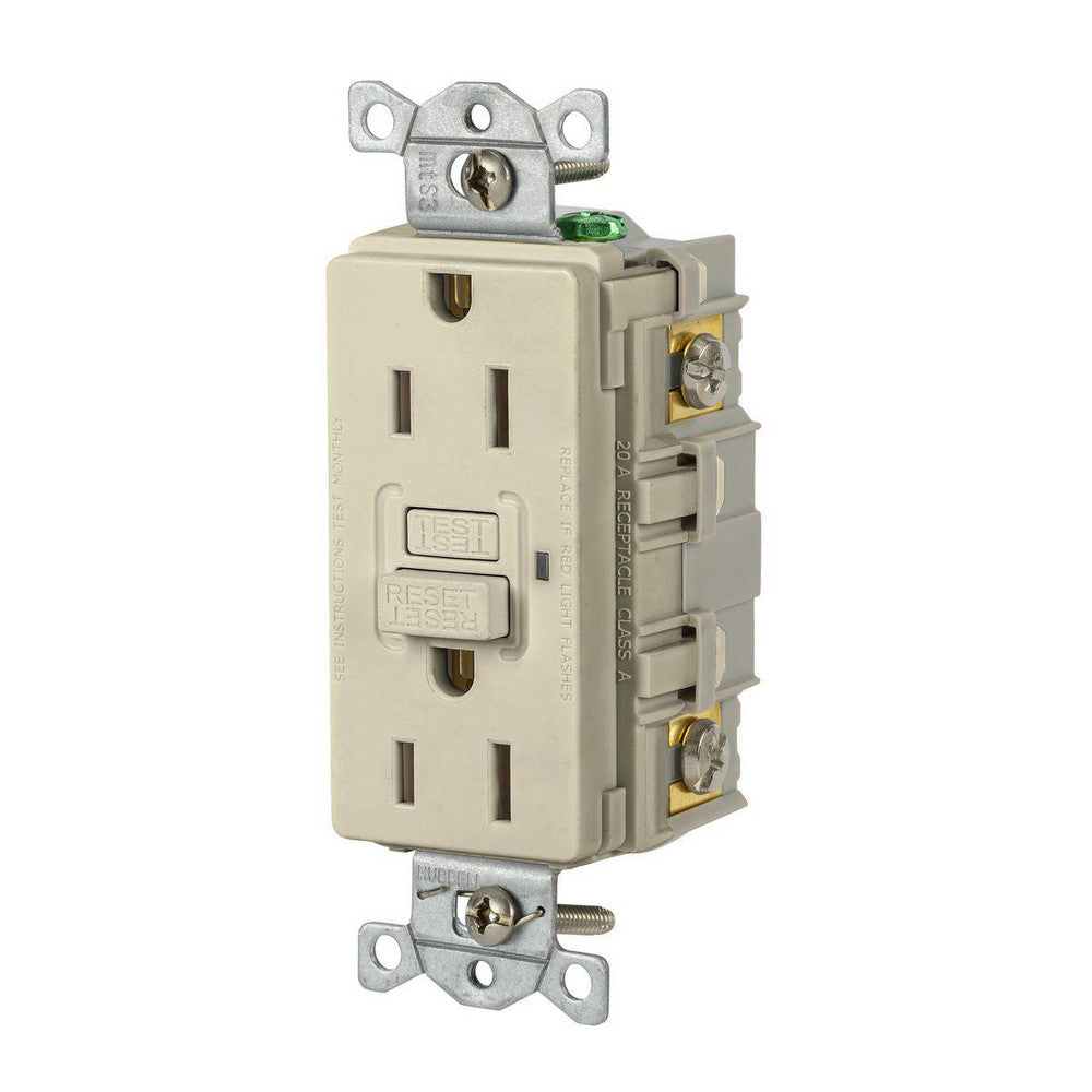 Hubbell Wiring Device-Kellems GFR15I GFCI Receptacles Grade Commercial  Receptacle Type Duplex  NEMA Configuration 5-15R  Wire Connection Type Screw Terminals  End Type Socket  Reset Type Manual