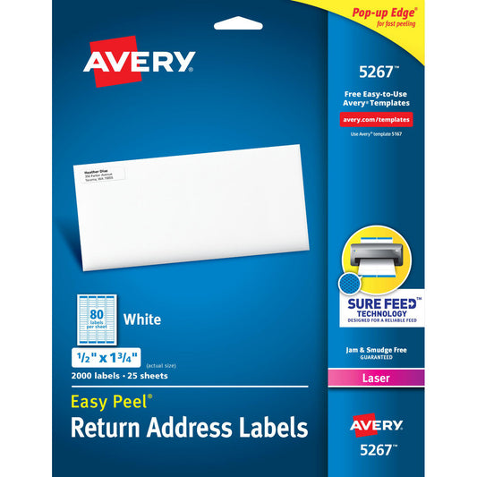 AVERY 05267 Label Maker Label White, Paper, 1-3/4" OAL, 1/2" OAW, 2,000 per Roll