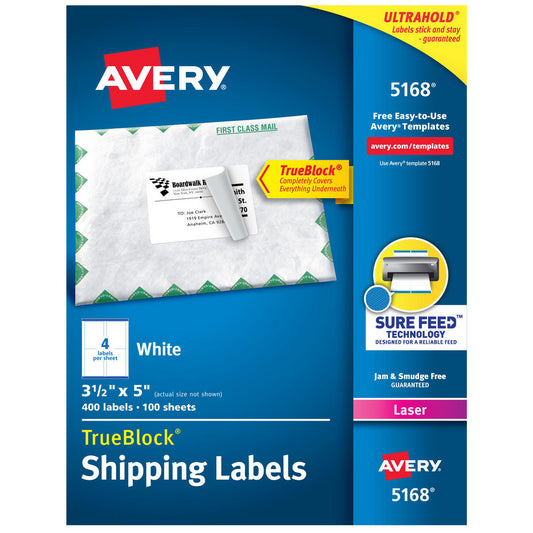 AVERY 05168 Label Maker Label White, Paper, 5" OAL, 3-1/2" OAW, 400 per Roll