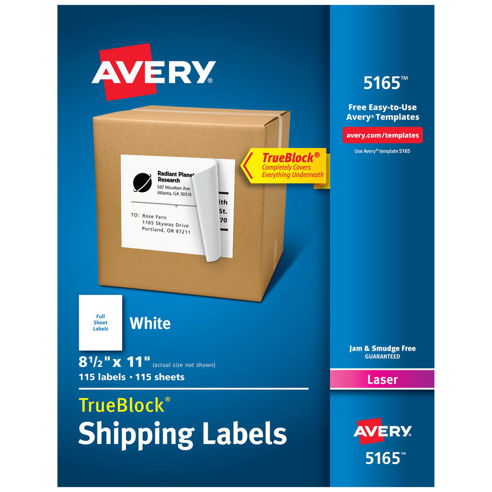 AVERY 05165 Label Maker Label White, Paper, 11" OAL, 8-1/2" OAW, 100 per Roll