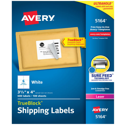 AVERY 05164 Label Maker Label White, Paper, 4" OAL, 600 per Roll