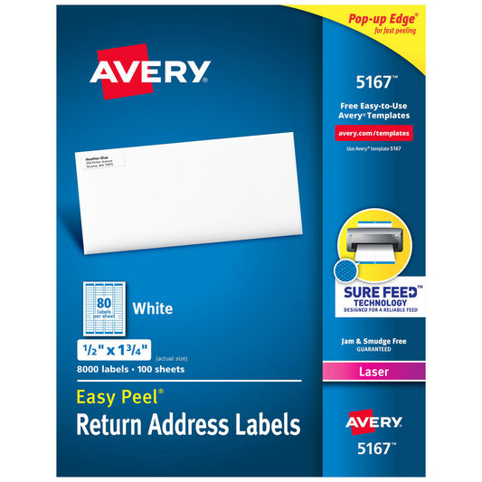 AVERY 05167 Label Maker Label White, Paper, 1-3/4" OAL, 1/2" OAW, 8,000 per Roll